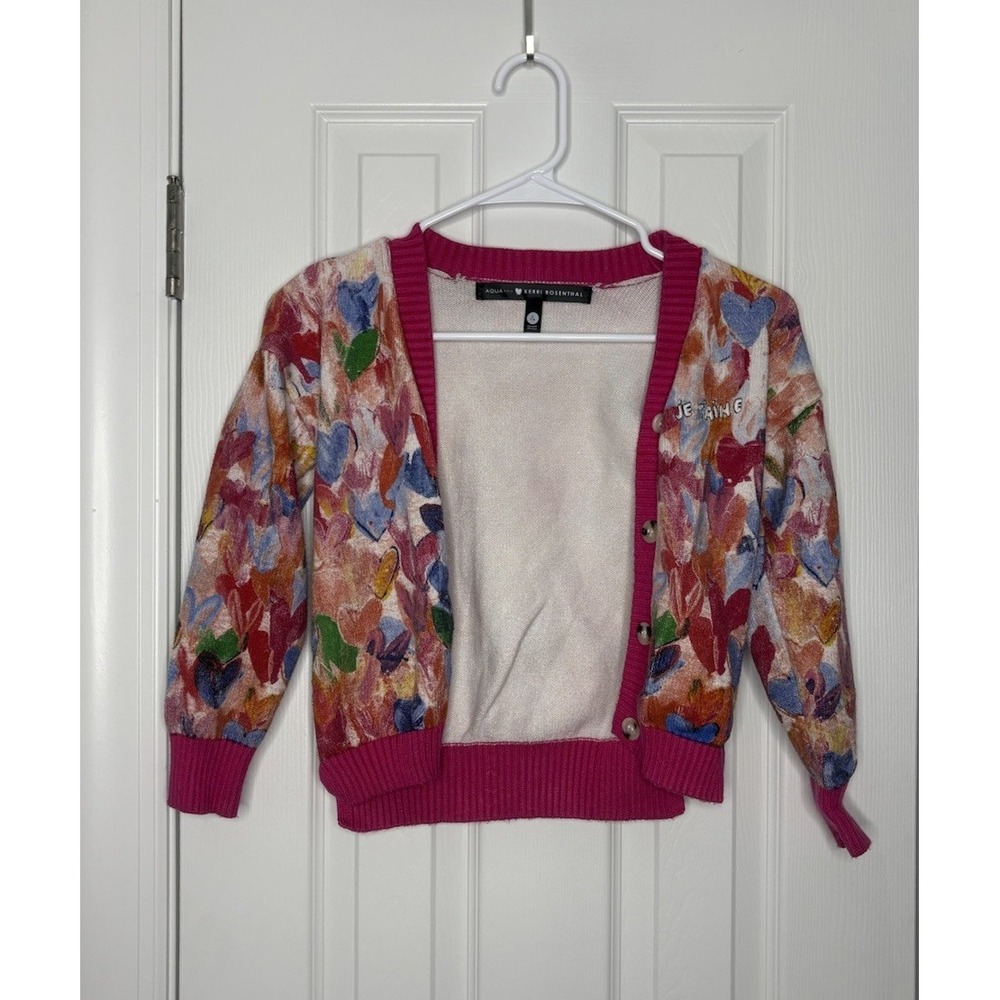 Aqua Girls‎ Kerri Rosenthal Girls' Je Taime Painted Hearts Cardigan Small 7/8
